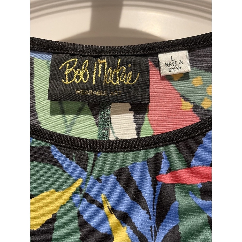 Bob Mackie Tropical Paradise Print Knit Dress Saddle Brown Size Large - Picture 3 of 10